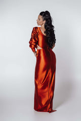 Rochie Lungă Silk Lust cu Decupaj și Mâneci Bufante - Sia House Sia House pentru femei elegante