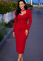 Rochie midi cu umeri accentuați & talie accesorizata - "CRYSTAL AURA"