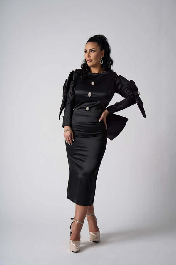 Rochie Marissa midi din satin cu fundițe 3D și cristale - Sia House Sia House pentru femei elegante