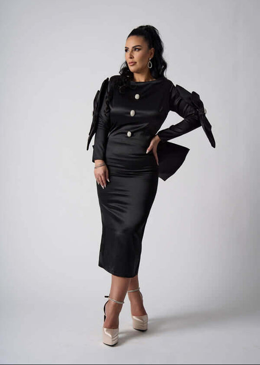 Rochie Marissa midi din satin cu fundițe 3D și cristale - Sia House Sia House pentru femei elegante