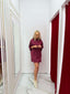 Tricou tip rochie oversized minimal BOLD tee vișiniu, SIA Bold Tee din pontiroma premium, look casual într-o cabină de probă