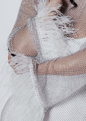 Rochie Bling DIVA - plasă cu cristale și pene