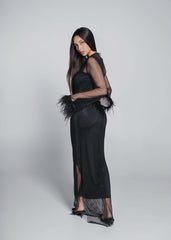 Rochie Bling DIVA - plasă cu cristale și pene