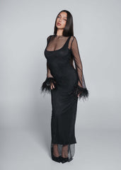 Rochie Bling DIVA - plasă cu cristale și pene