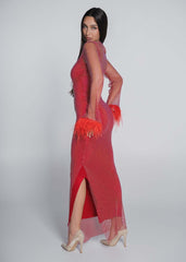 Rochie Bling DIVA - plasă cu cristale și pene