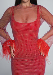 Rochie Bling DIVA - plasă cu cristale și pene