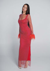 Rochie Bling DIVA - plasă cu cristale și pene