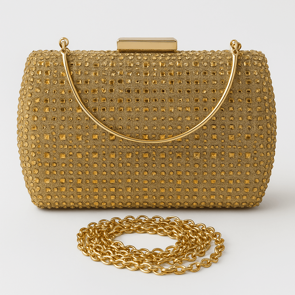 Clutch auriu cu cristale geometrice Sia House pentru femei elegante Clutch auriu cu cristale geometrice Sia House pentru femei elegante