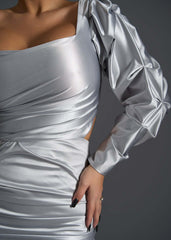 Rochie Lungă Silk Lust cu Decupaj și Mâneci Bufante - Sia House Sia House pentru femei elegante