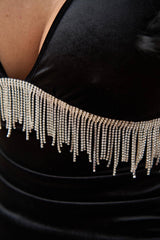 Rochie Catherine din catifea neagră cu franjuri argintii - Sia House Sia House pentru femei elegante