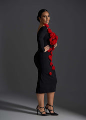 Rochie Midi Rose Affair neagră cu flori 3D Sia House Sia House pentru femei elegante