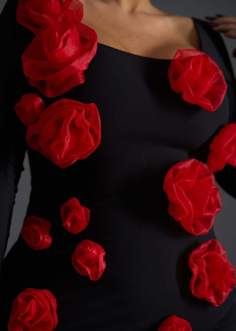 Rochie Midi Rose Affair neagră cu flori 3D Sia House Sia House pentru femei elegante