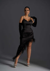 Femme Fatale - Rochie asimetrică neagră cu strasuri Sia House Sia House pentru femei elegante