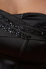 Rochie Rebeca - Rochie elegantă de seară din satin negru Sia House pentru femei elegante
