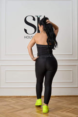 Top Cindy negru din denim cu flori galbene Sia House Sia House pentru femei elegante