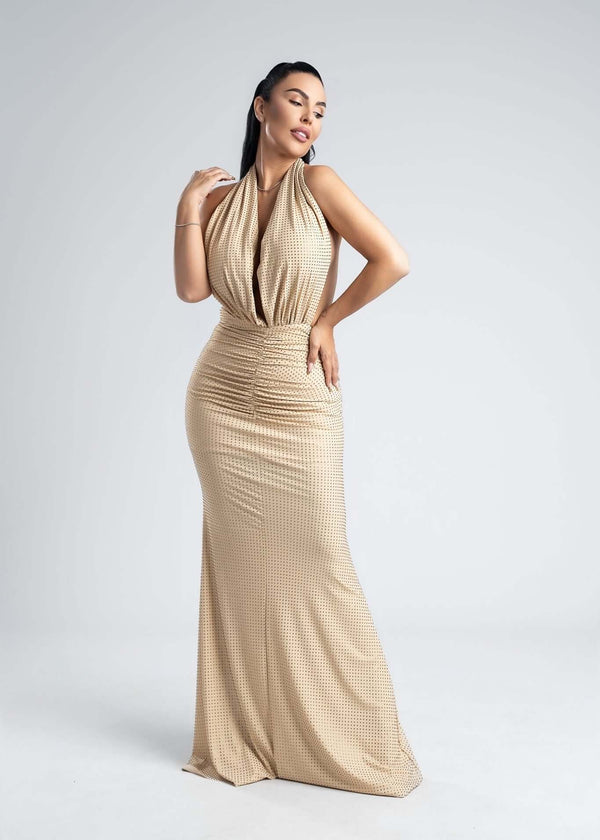 Rochie lycra cristale derapaj și decolteu V - SERENNE