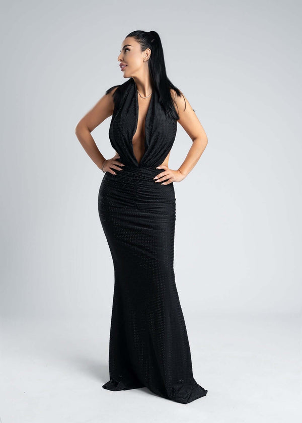 Rochie lycra cristale derapaj și decolteu V - SERENNE
