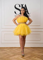 Rochie Belle galbenă fără bretele cu centură cu cristale - Sia House Sia House pentru femei elegante