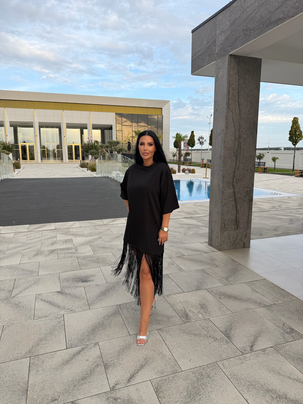 Tricou tip rochie cu franjuri