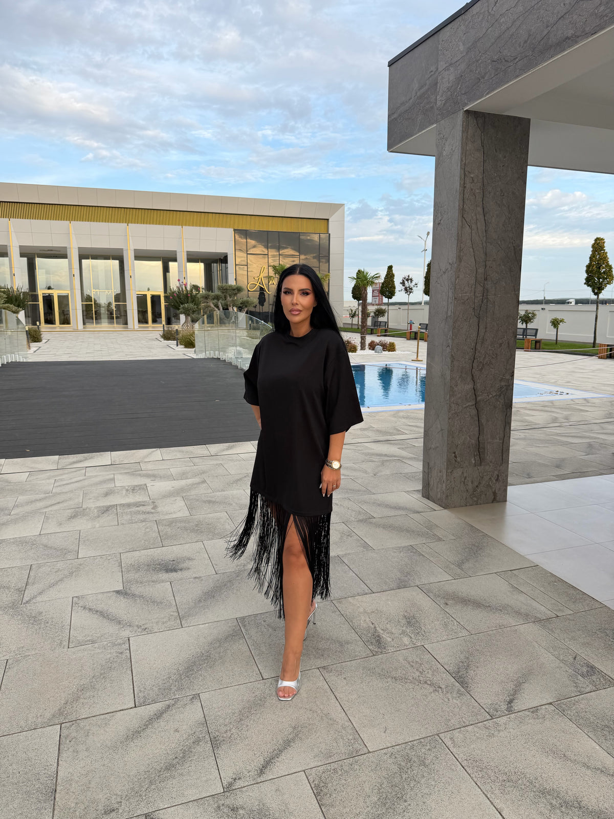 Tricou tip rochie cu franjuri