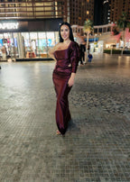 Rochie Lungă Silk Lust cu Decupaj și Mâneci Bufante - Sia House Sia House pentru femei elegante