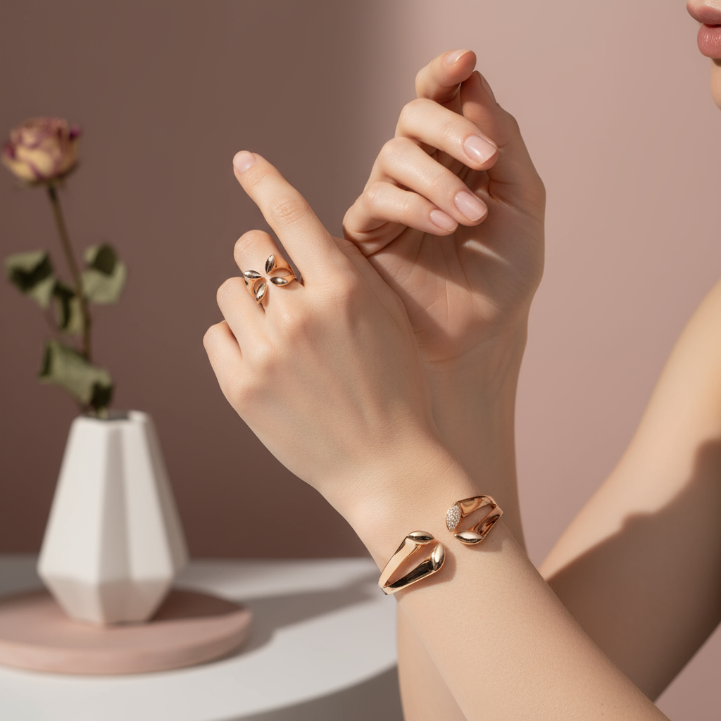 Set bijuterii Sia House „Lily Grace” – Brățară & Inel Argintiu și Auriu