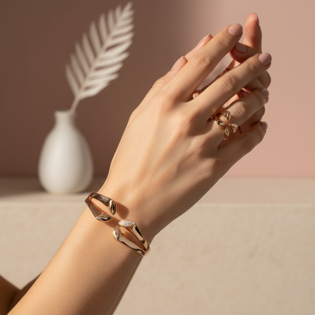 Set bijuterii Sia House „Lily Grace” – Brățară & Inel Argintiu și Auriu