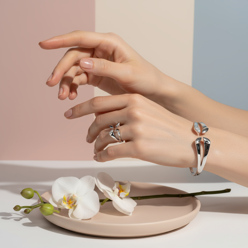 Set bijuterii Sia House „Lily Grace” – Brățară & Inel Argintiu și Auriu