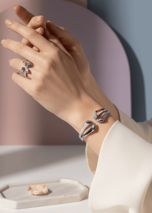 Set Lily Grace – Brățară & Inel Argintiu și Auriu