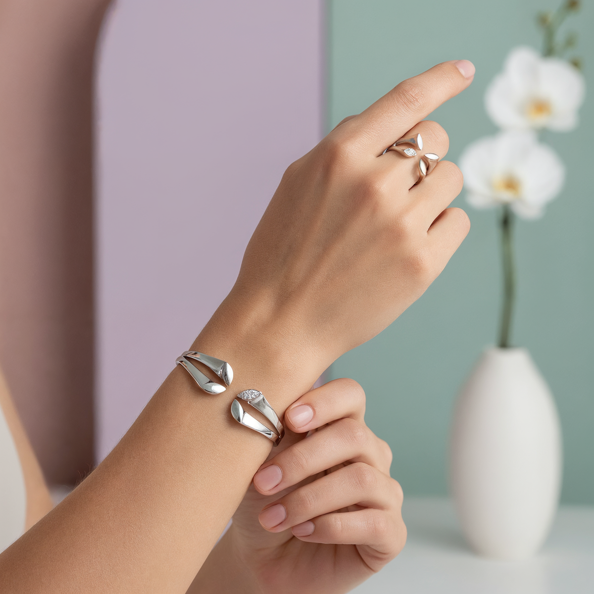 Set bijuterii Sia House „Lily Grace” – Brățară & Inel Argintiu și Auriu