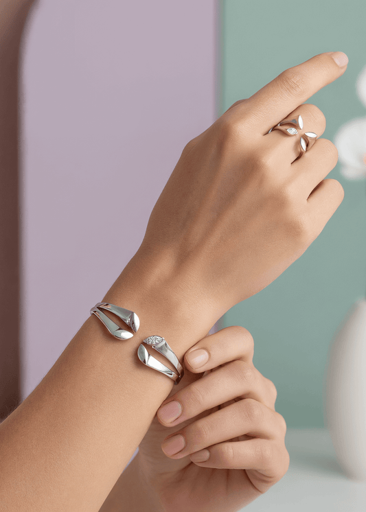 Set Lily Grace – Brățară & Inel Argintiu și Auriu