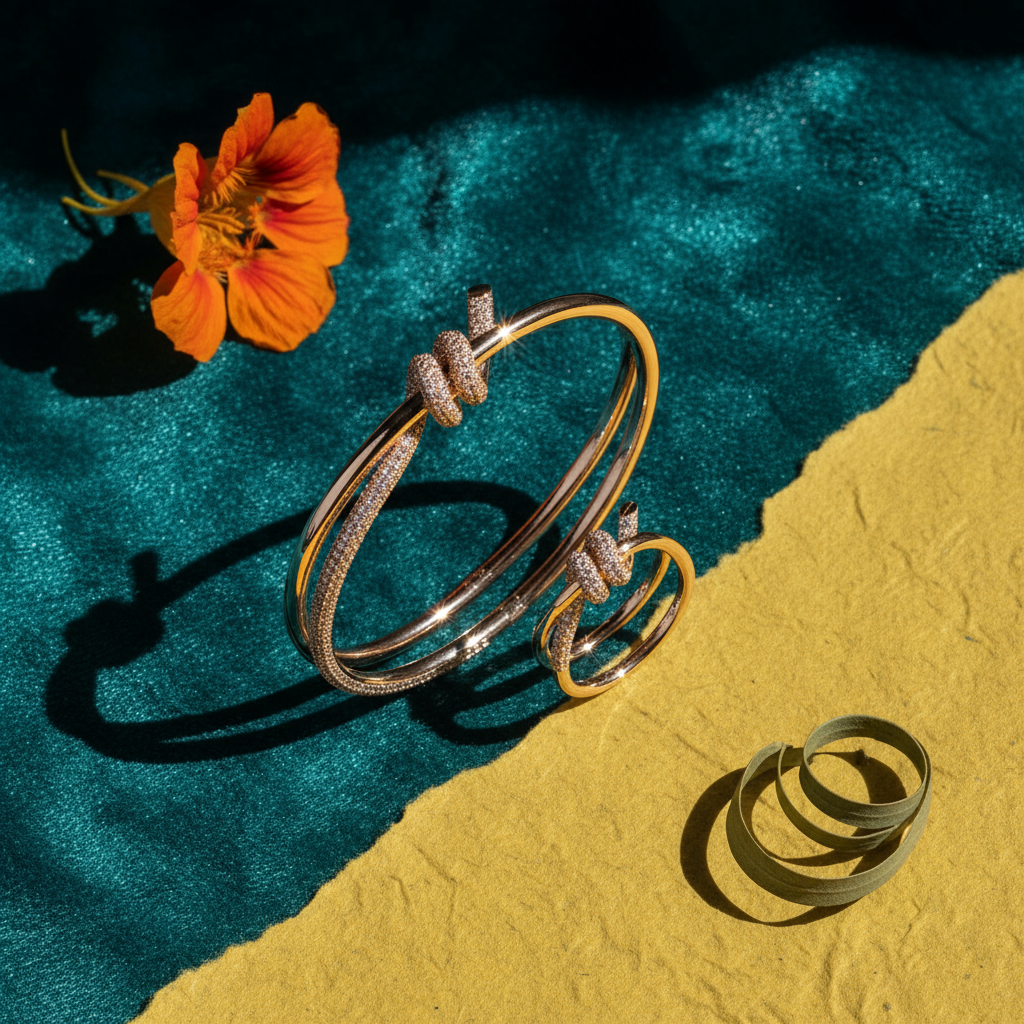 Set brățară și inel cu nod și cristale – gold / argintiu – Sia House