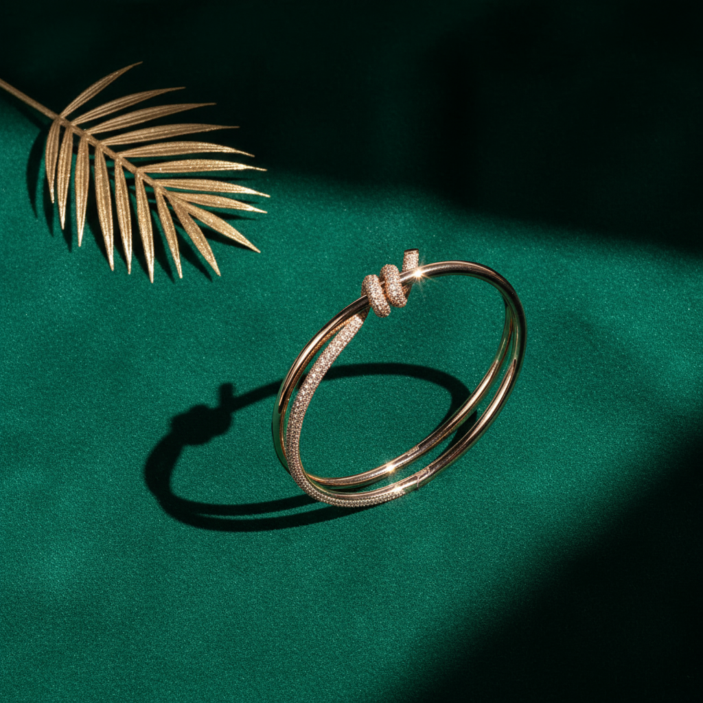 Set brățară și inel cu nod și cristale – gold / argintiu – Sia House