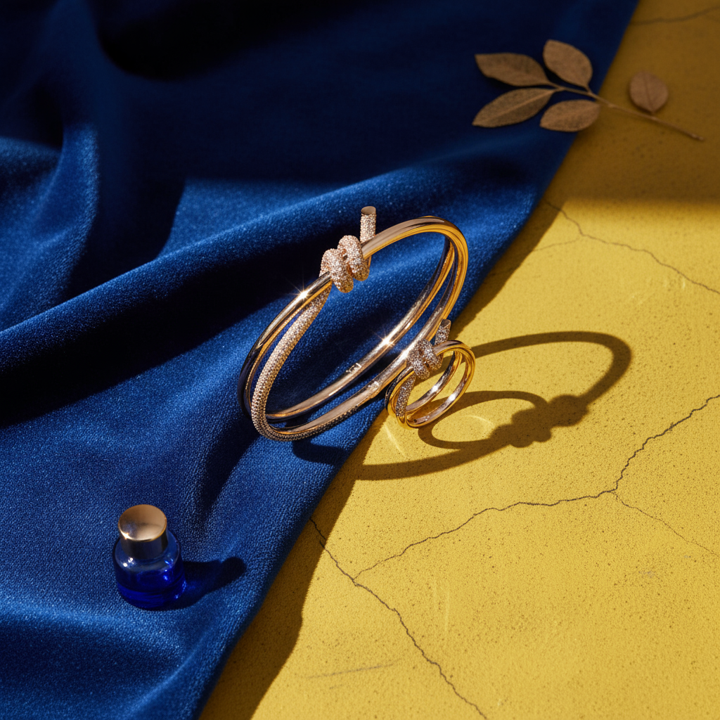 Set brățară și inel cu nod și cristale – gold / argintiu – Sia House