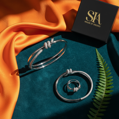 Set brățară și inel cu nod și cristale – gold / argintiu – Sia House