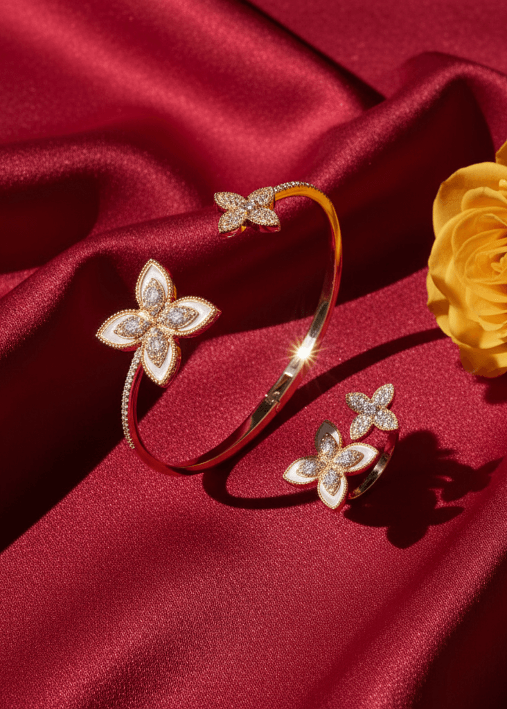 Set Brățară + Inel Floral Embrace – Bijuterii Sia House