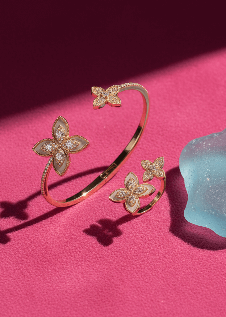 Set Brățară + Inel Floral Embrace – Bijuterii Sia House