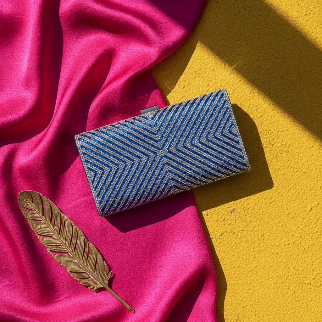 Clutch Sapphire Shine – plic elegant cu cristale albastre și model geometric