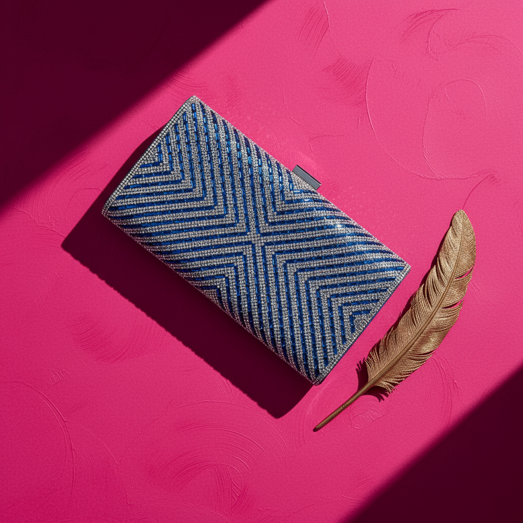 Clutch Sapphire Shine – plic elegant cu cristale albastre și model geometric