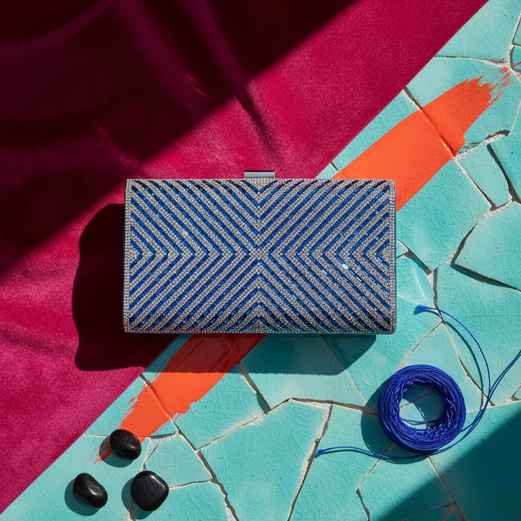 Clutch Sapphire Shine – plic elegant cu cristale albastre și model geometric