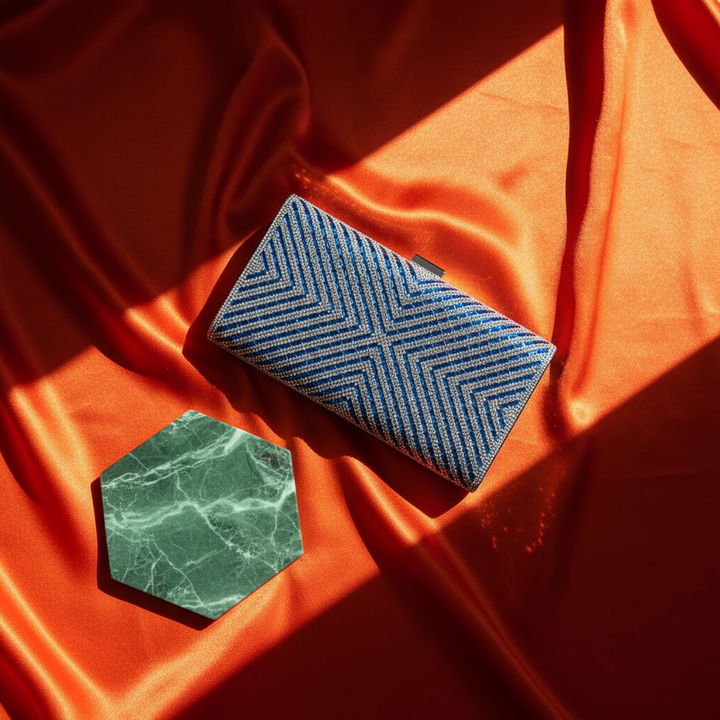 Clutch Sapphire Shine – plic elegant cu cristale albastre și model geometric