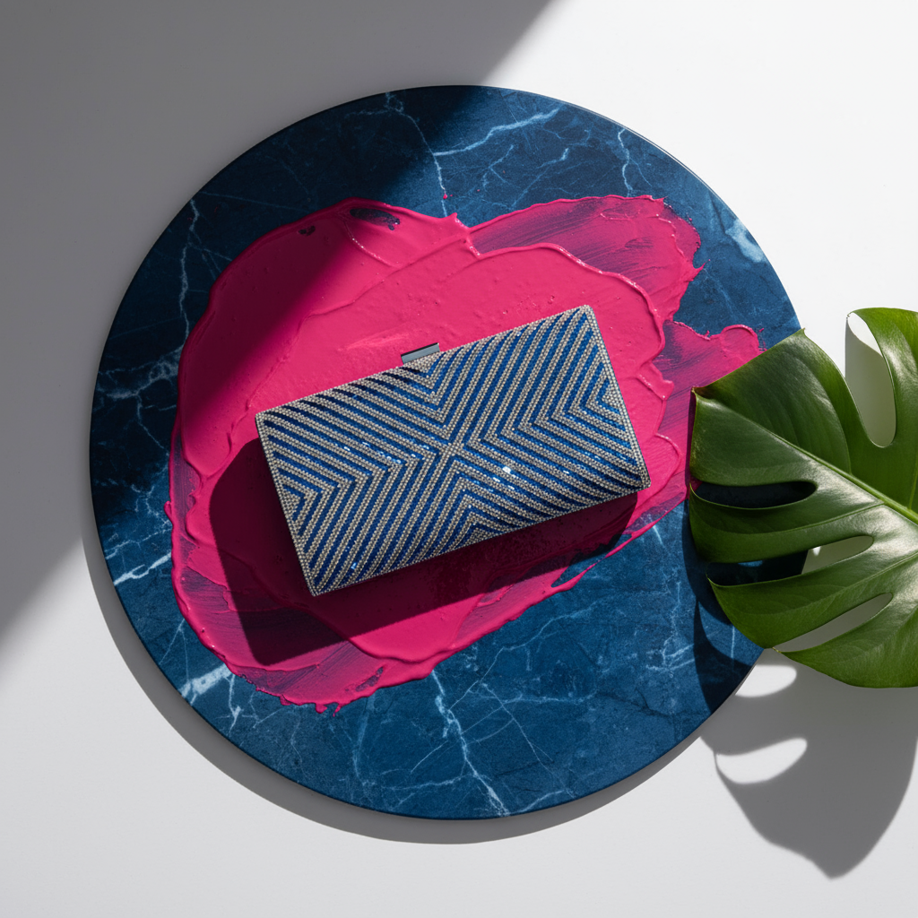 Clutch Sapphire Shine – plic elegant cu cristale albastre și model geometric