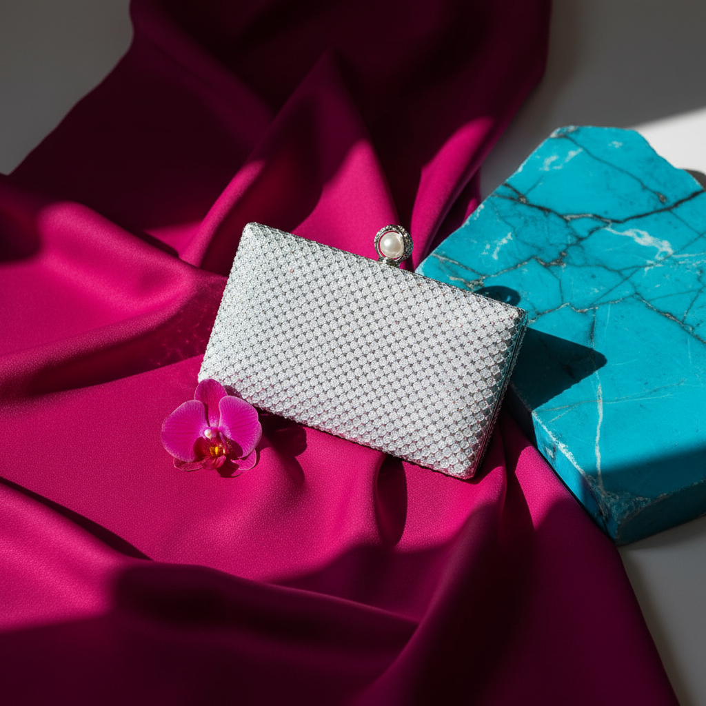 Clutch Elegant Argintiu cu Cristale - Geanta Plic Seara | Sia House