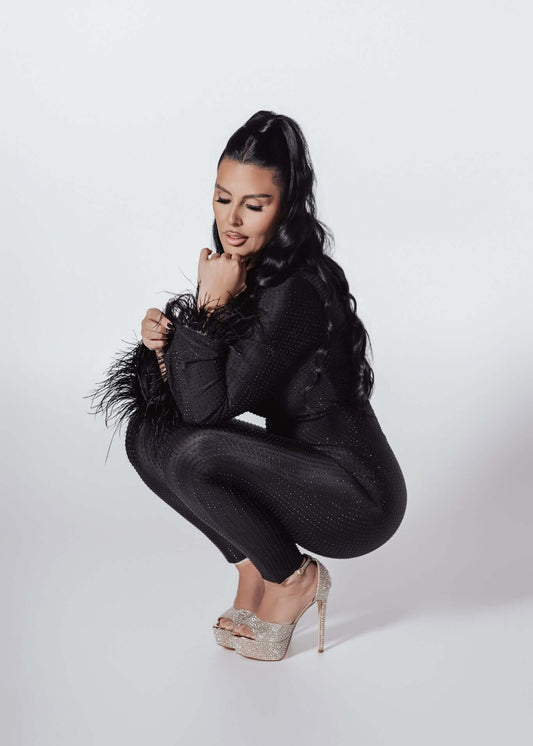 Salopeta lycra cu cristale și pene Bling Obsession by Sia House Sia House pentru femei elegante