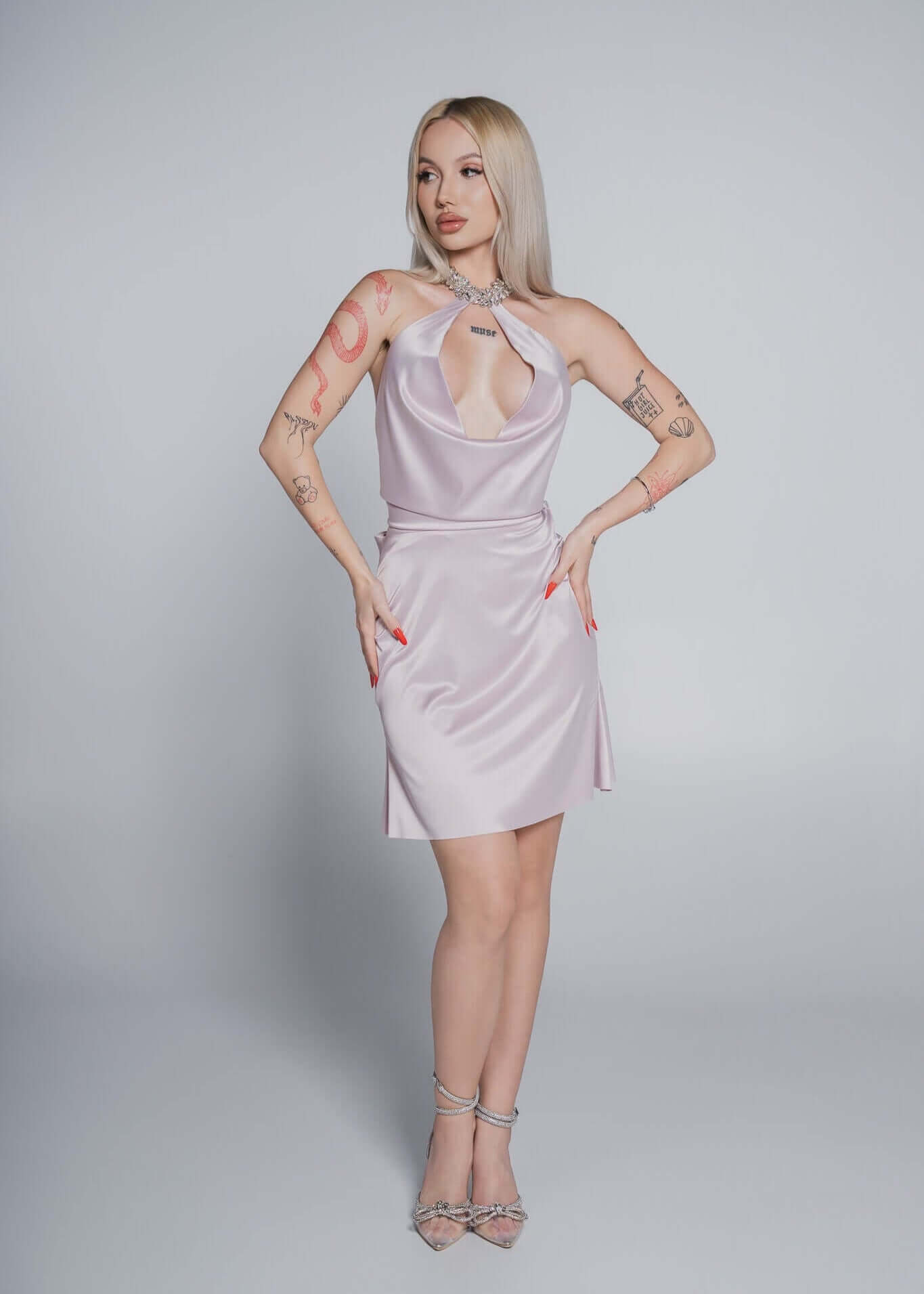 Rochie mini mătase cu bijuterie Bling Enchant by Sia House Sia House pentru femei elegante Imagine principală a produsului