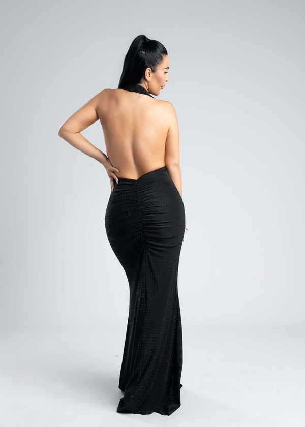 Rochie lycra cristale derapaj și decolteu V - SERENNE