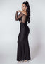 Rochie Bling Goddess, rochie lungă neagră cu cristale și lycra elastică modelatoare, vedere spate pe model