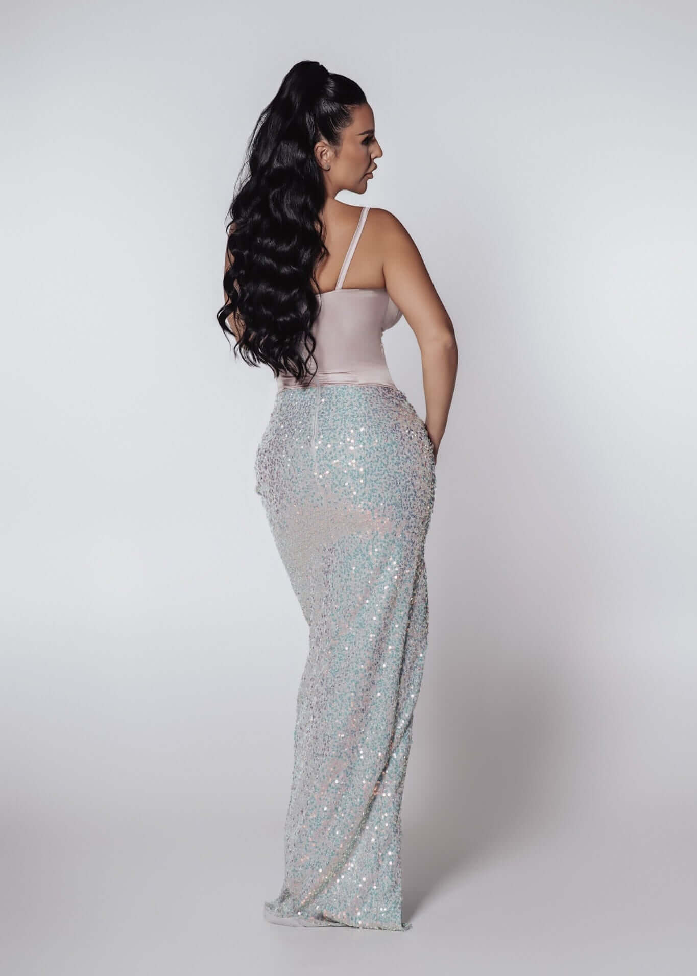 Rochie Bling Desire - Top tip corset, cu susținere, fustă lungă, cu paiete și fronsaj lateral Imagine secundară a produsului