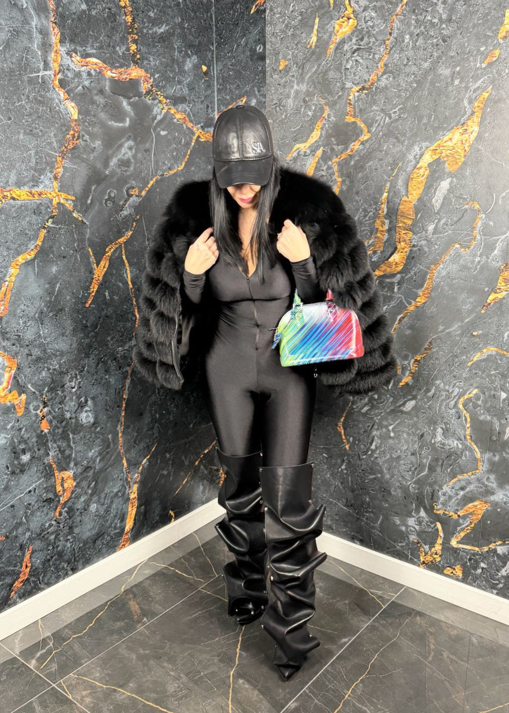 Sia Salopeta lycra modelatoare cu fermoar - "VENOM" jumpsuit