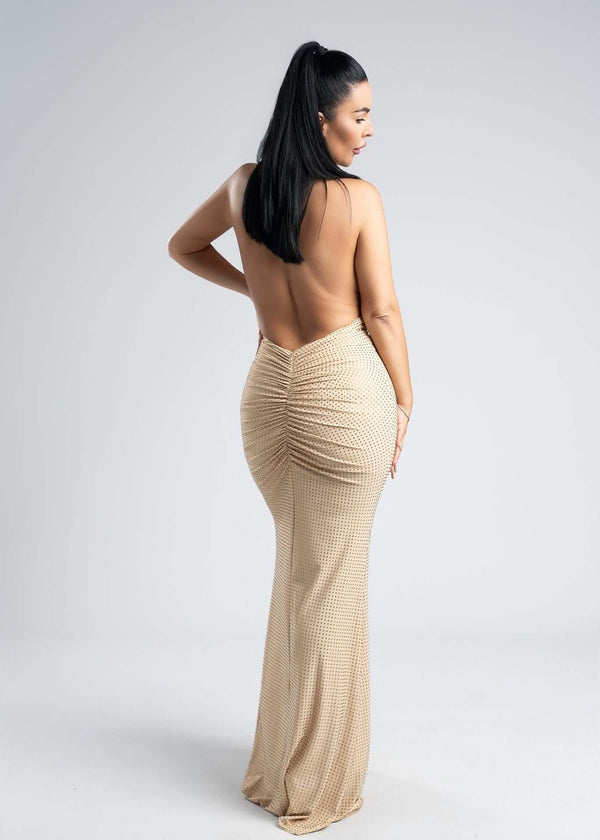 Rochie lycra cristale derapaj și decolteu V - SERENNE